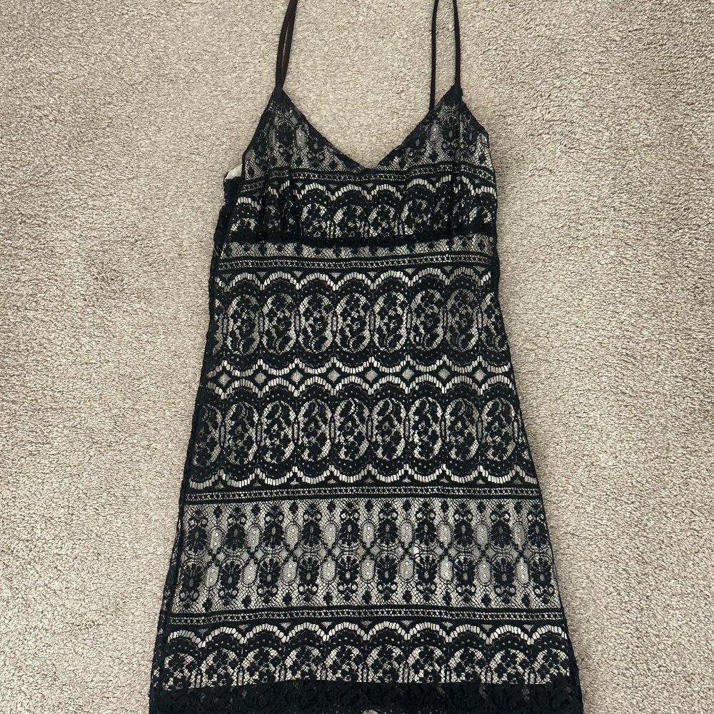 Bebe Black Lace Overlay Slip Dress | Size S